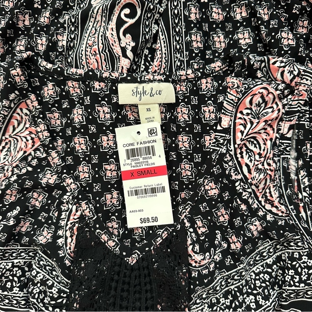 NWT Style & Co Macy's Maxi Dress Crochet V-neck Black Pink XS Tank Sleeveless - Picture 12 of 14